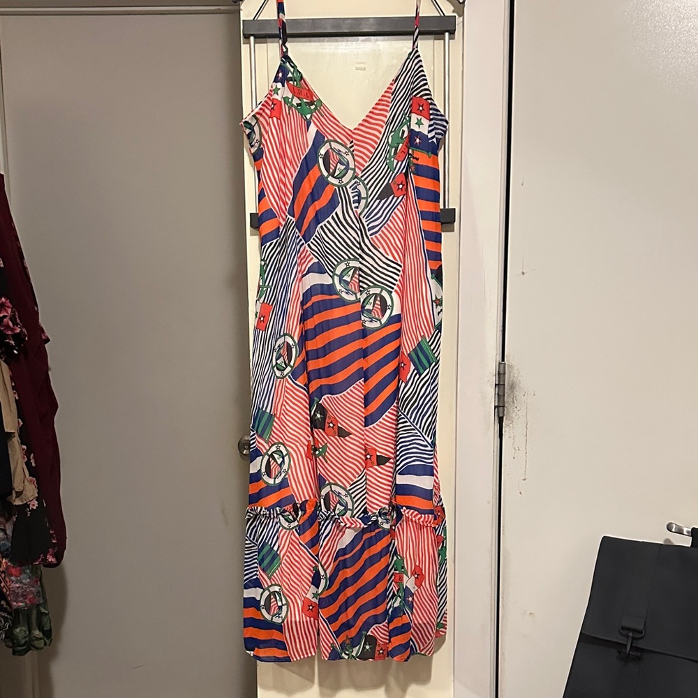 Polo by Ralph Lauren Striped Red and Blue Midi Dress